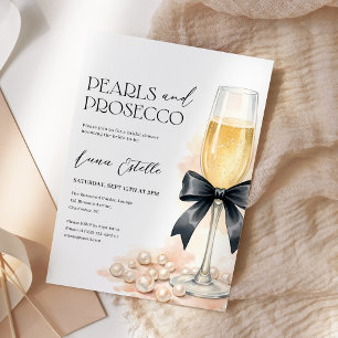 Convite de Chá de Noiva Pérolas e Prosecco com Laç