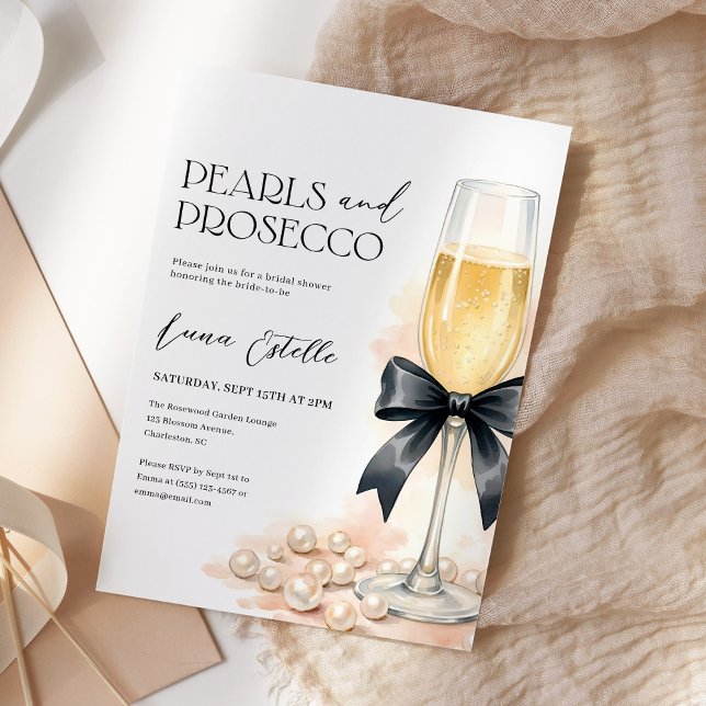Convite de Chá de Noiva Pérolas e Prosecco com Laç (Criador carregado)