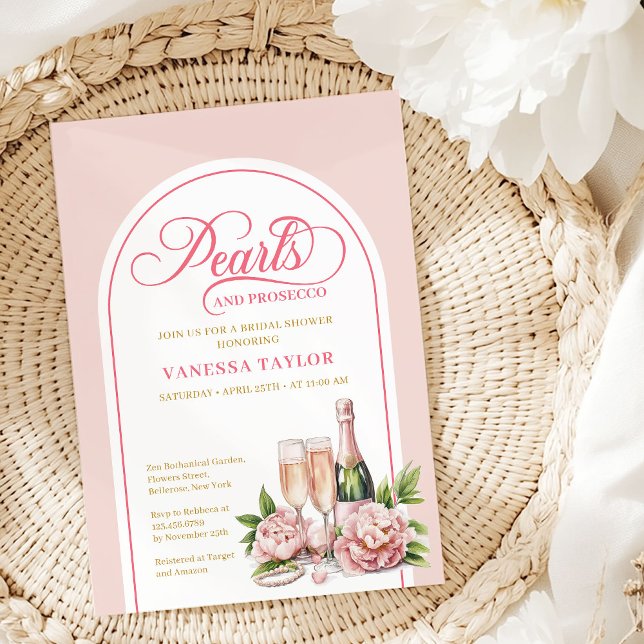 Convite de Chá de Noiva Pérolas Modernas e Prosecc (Modern Pearls and Prosecco Shower Invite Design)