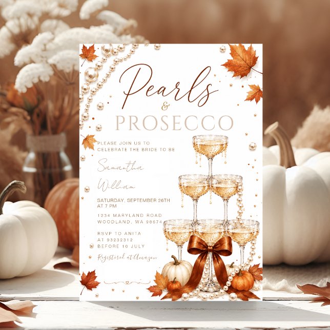 Convite de Chá de Noiva Pérolas & Prosecco de Outo (Criador carregado)