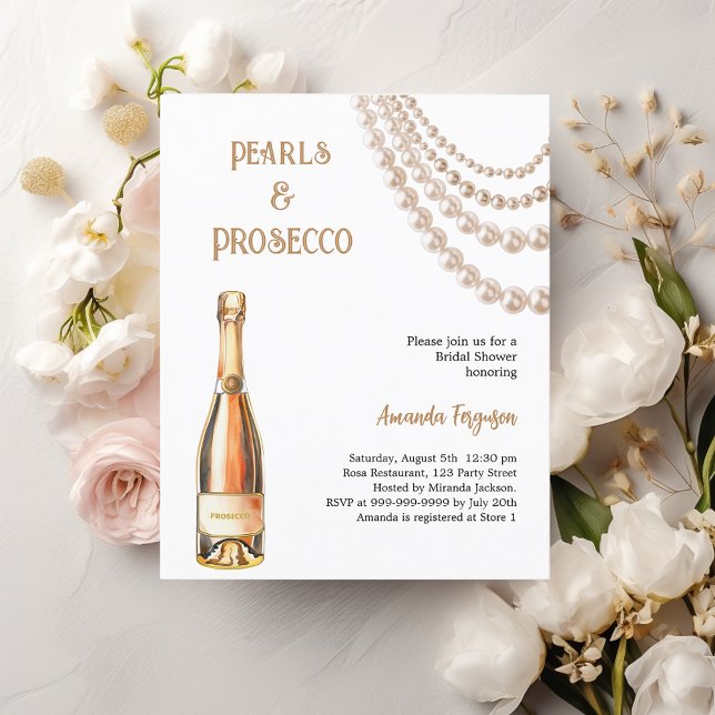 Convite de Chá de Noiva Pérolas Prosecco elegante (Criador carregado)
