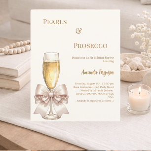 Convite de Chá de Noiva Pérolas Prosecco laço marf
