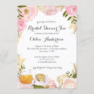 Convite de Chá de Noiva Pink Rose Teacup
