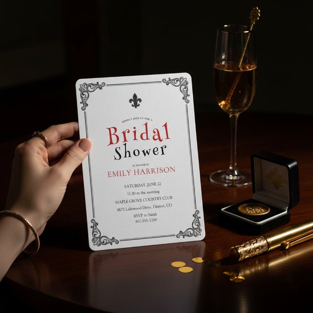 Convite de Chá de Noiva Preto e Branco Clássico (Criador carregado)