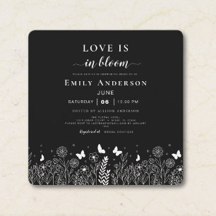 Convite de Chá de Noiva Preto Love Is in Bloom