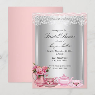 Convite de Chá de Noiva Pretty Pink High Tea