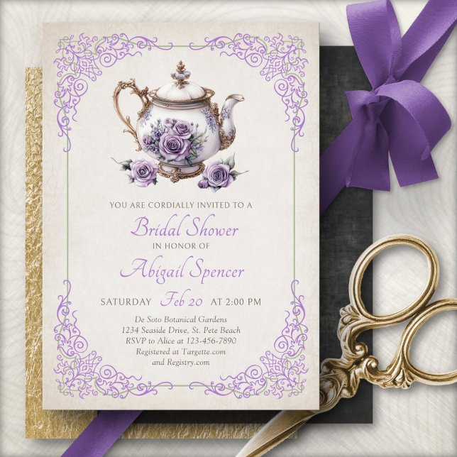 Convite de Chá de Noiva Purple Tea Party (Criador carregado)