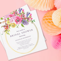 Convite de Chá de Noiva Rosa Bege Roxo Amarelo Flo