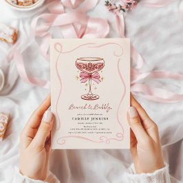 Convite de Chá de Noiva Rosa com Brunch e Espumant