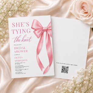 Convite de Chá de Noiva Rosa com QR Code She's Tyi