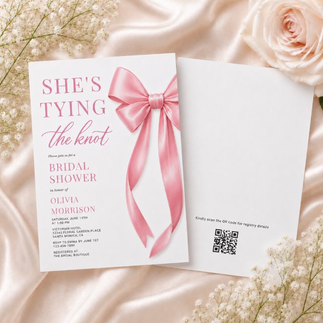 Convite de Chá de Noiva Rosa com QR Code She's Tyi (Criador carregado)