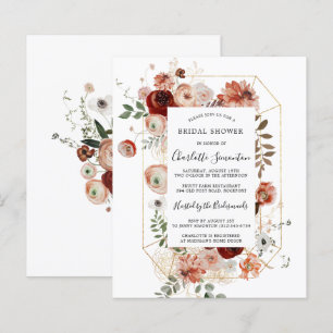 Convite de Chá de Noiva Rosa Dourado Vermelho Orça