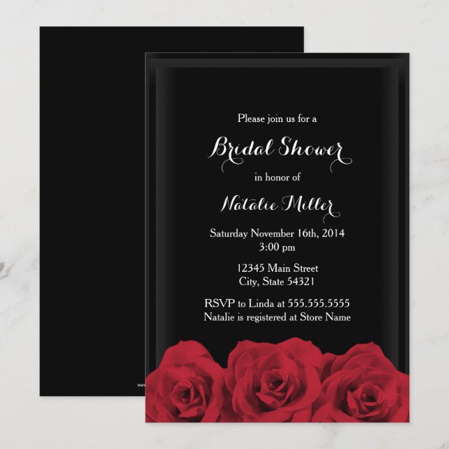 Convite de Chá de Noiva Rosa Vermelha (Frente/Verso)