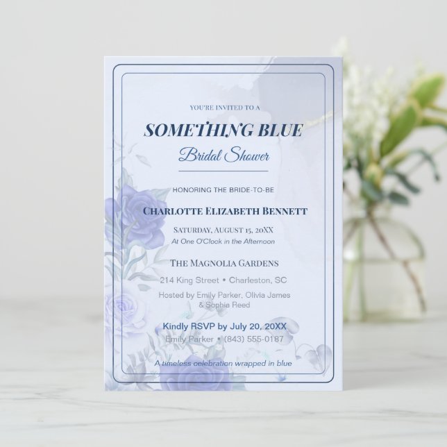 Convite de Chá de Noiva Something Blue – Azul Mari (Em pé/Frente)