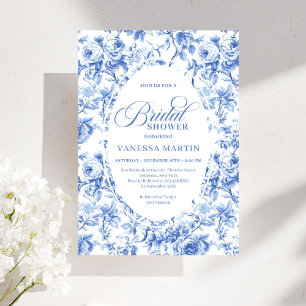 Convite de Chá de Noiva Toile Rose Azul Marinho Cl