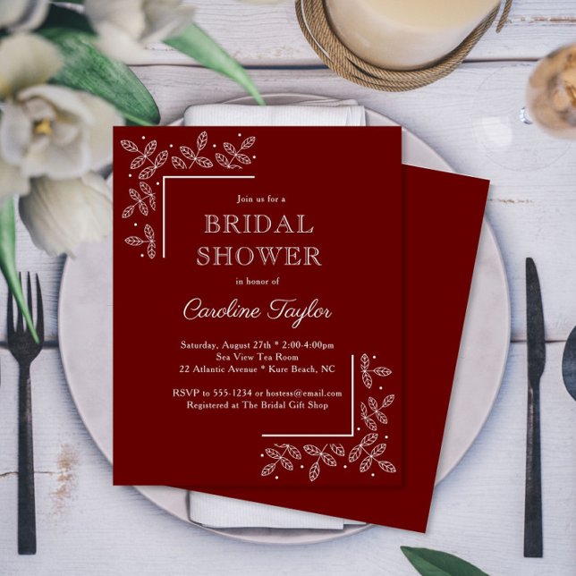 Convite de Chá de Noiva Vermelho Escuro com Ramos  (Criador carregado)