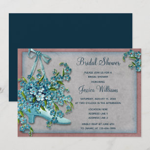 Convite de Chá de Noiva Vintage Blue Bouquet & Sap