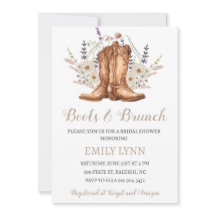 Convite de Chá de Noiva Western Boots and Brunch