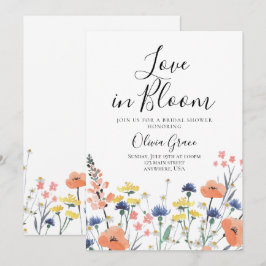 Convite de chá de panela de noiva com flores silve