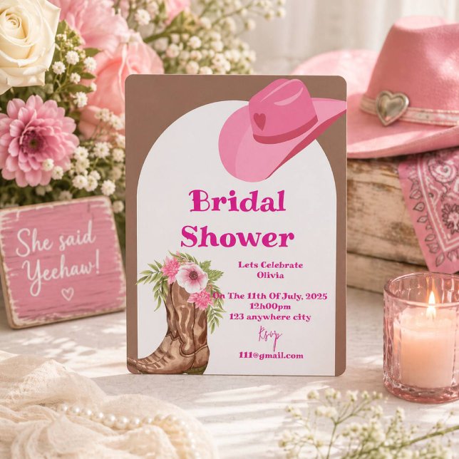 convite de chá de panela de noiva floral cowboy ro (Criador carregado)
