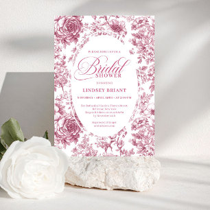 Convite de Chá de Panela Floral Toile Dourado Rosa