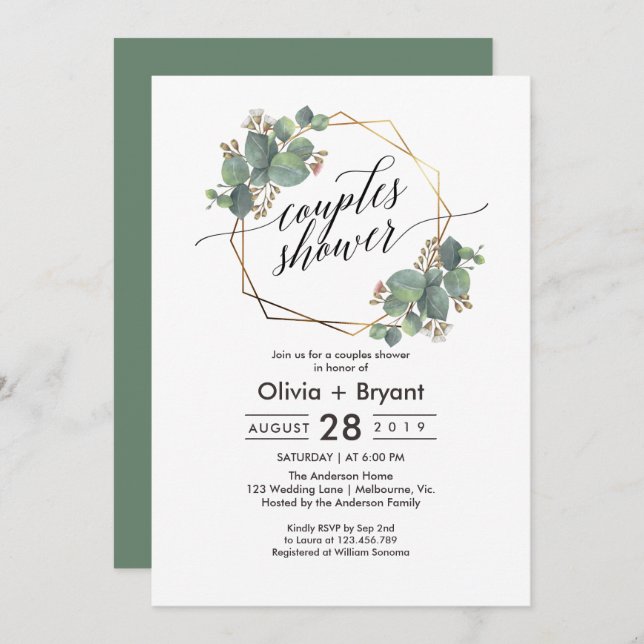 Convite de chá de panela geométrico Eucalyptus (Frente/Verso)