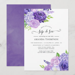 Convite de Chá e Visita Floral Aquarela Violeta Ul