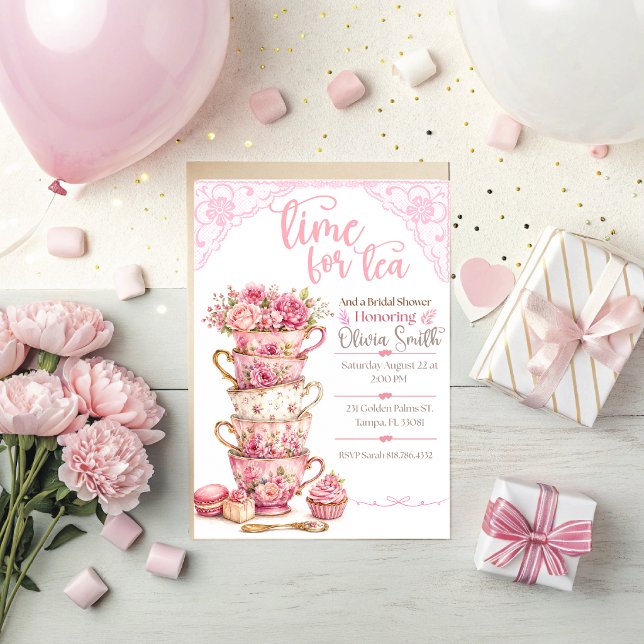 Convite de Chá para Noiva  (Beautiful Time for Tea Bridal Shower Invitation. )