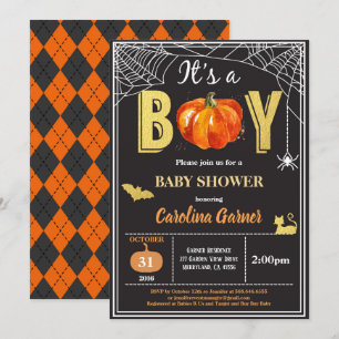 Convite de chá para o bebê do Halloween. Ouro pr
