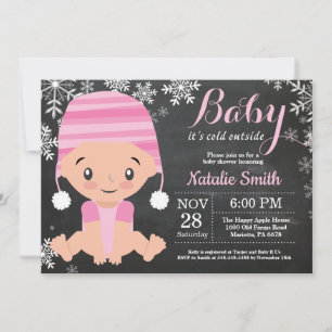 Convite de Chalkboard para Chá de Bebê Menina Rosa