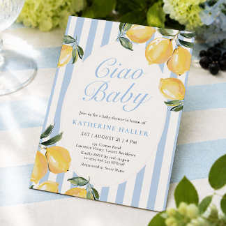 Convite de Chamada de Bebê Ciao Baby Lemon Blue