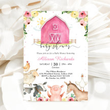 Convite de Chamada de Bebê Rosa Animais da Fazenda