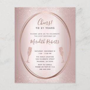Convite de Champanhe Dourado Rosa para Aniversário