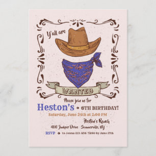 Convite de Chapéu de Cowboy e Bandana Azul