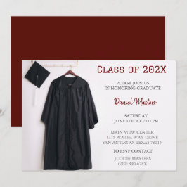Convite de Chapéu e Beca de Formatura Vermelho Esc