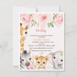 Convite de Chás de Bebê Animais da Safari Floral e