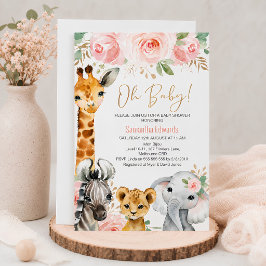 Convite de Chás de Bebê Animais da Safari Floral e