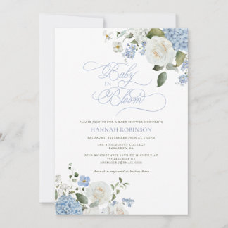 Convite de Chás de Bebê Baby in Bloom Blue Hydrang