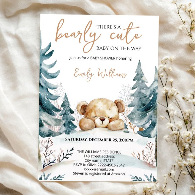 Convite de Chás de Bebê Bearly Wait | Urso da Flor (Criador carregado)