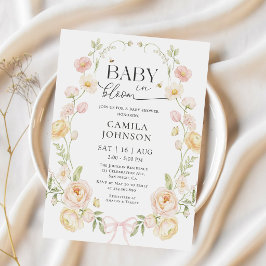 Convite de Chás de Bebê Bebê em Flor com Laço Rosa