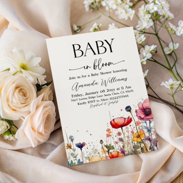 Convite de Chás de Bebê Boho Meadow Floral Baby in (Criador carregado)