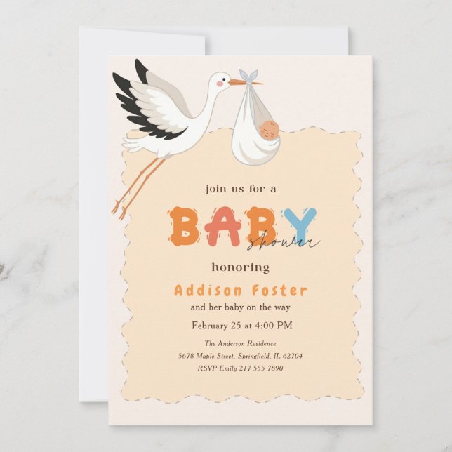 Convite de Chás de Bebê Boho Stork Sweet Baby Bund (Frente)