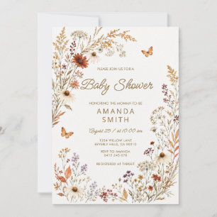 Convite de Chás de Bebê Boho Terracotta Flor Silve