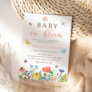 Convite de Chás de Bebê Boho Wildflowers Bee