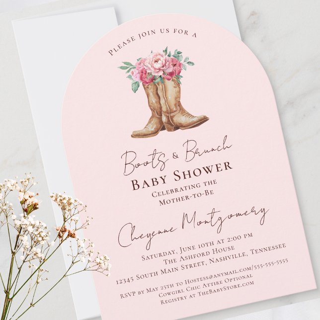 Convite de Chás de Bebê Botas e Brunch | Floral Ro (Criador carregado)