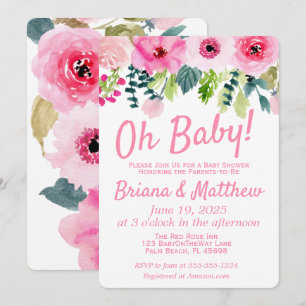 Convite de Chás de Bebê Casal Floral Rosa