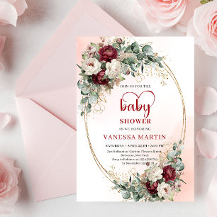 Convite de Chás de Bebê Chic Marsala Flores