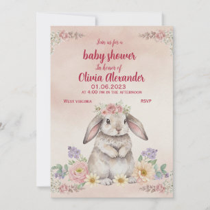 Convite de Chás de Bebê Coelhinho Aquarela Doce
