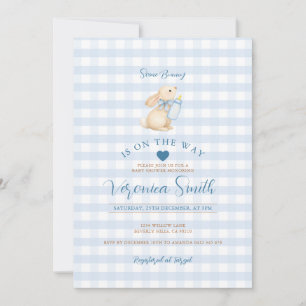 Convite de Chás de Bebê Coelho Baby Blue Gingham