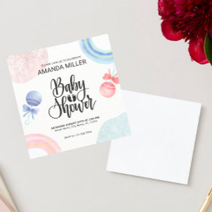 Convite de Chás de Bebê com aquarelas rosa e azul
